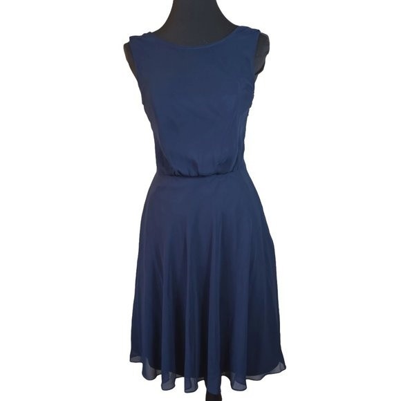 Dessy Collection, Vivian Diamond Blue Backless A Line Dress XS - Picture 4 of 16